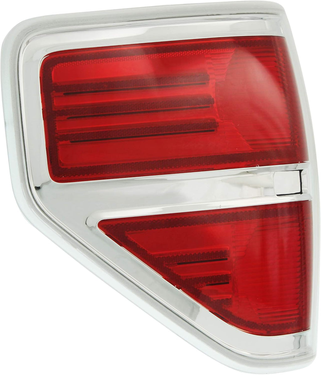 Tail Light Lens and Housing Compatible with 2009-2014 Ford F-150 Styleside Chrome trim Driver Side Pack of 2 E813006