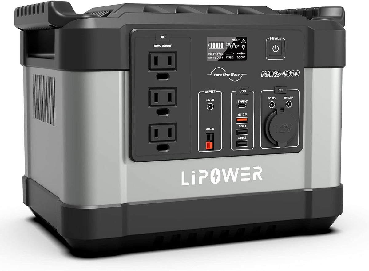 Portable Power Station 1000W Solar Generator with 3 110V Pure Sine Wave AC Outlet H437083
