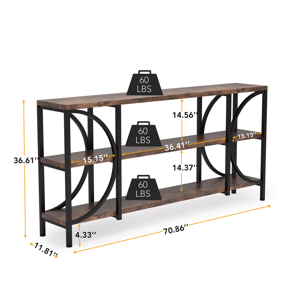 70.86" 3 Tier Console Table with Storage Shelves N816