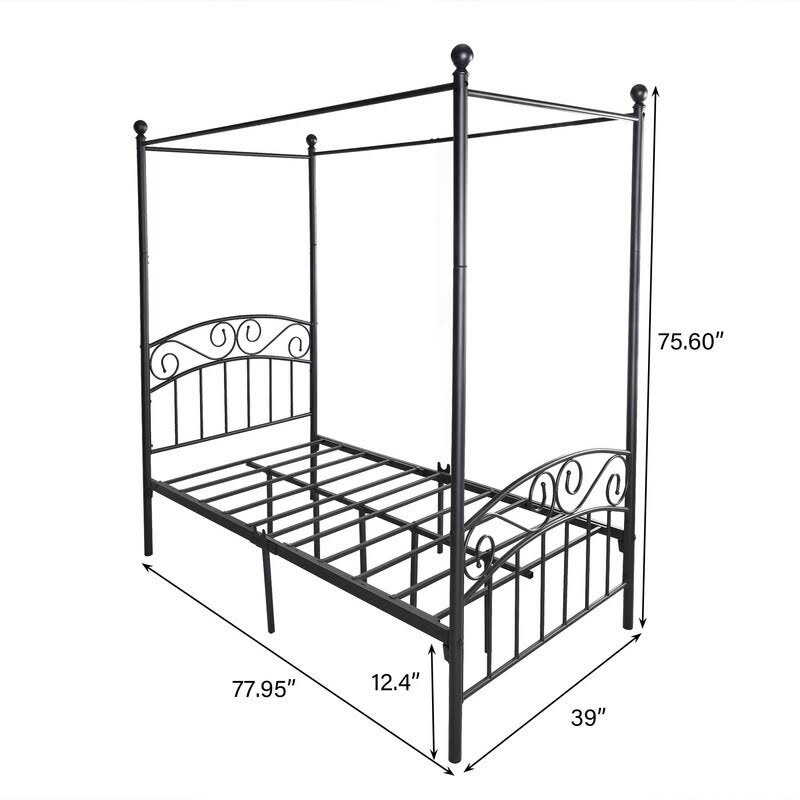 Black Twin Size Canopy Bed Frame R334