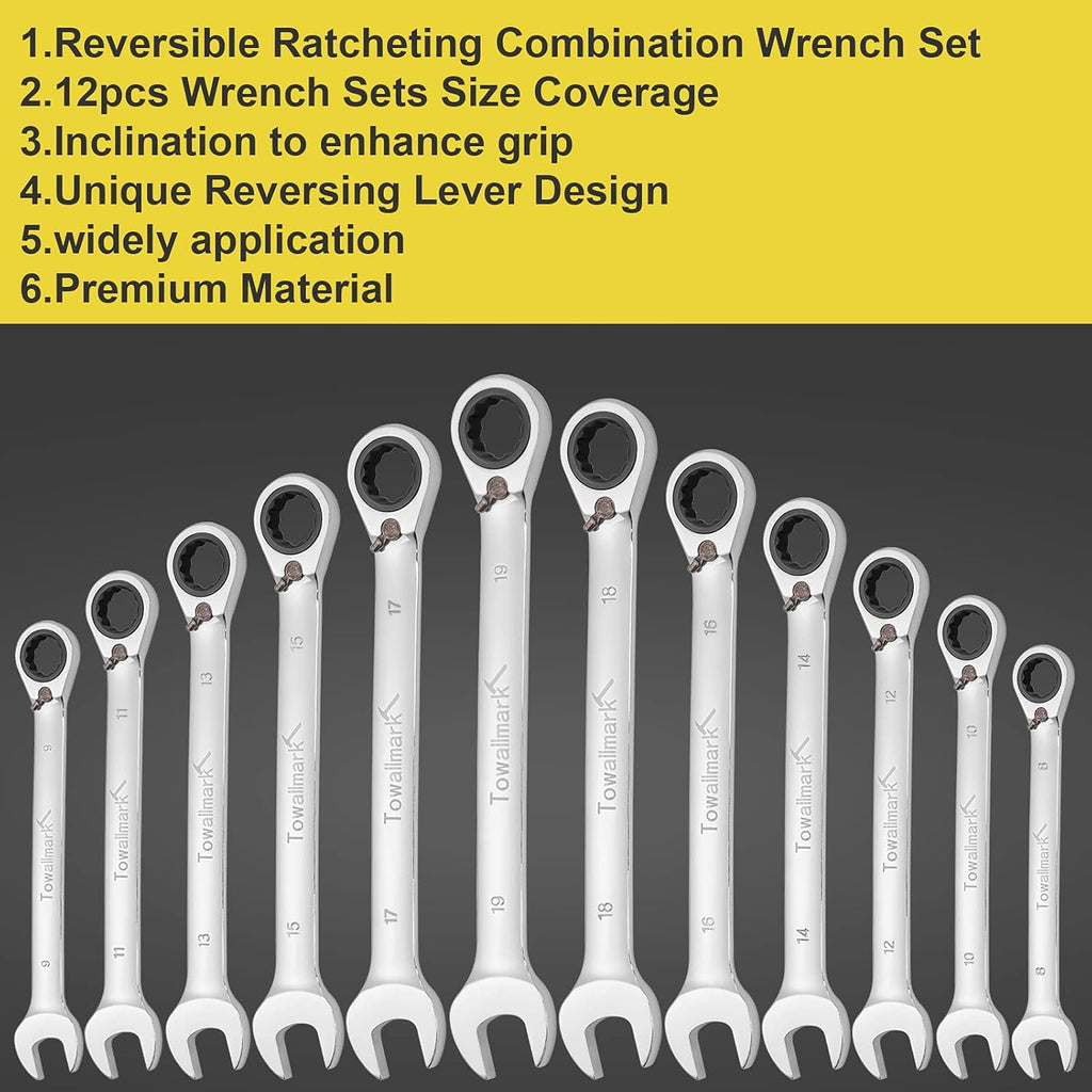 12-Piece Reversible Ratchet Combination Wrench Set, Metric, 8mm-19mm Chrome Vanadium Steel G432967