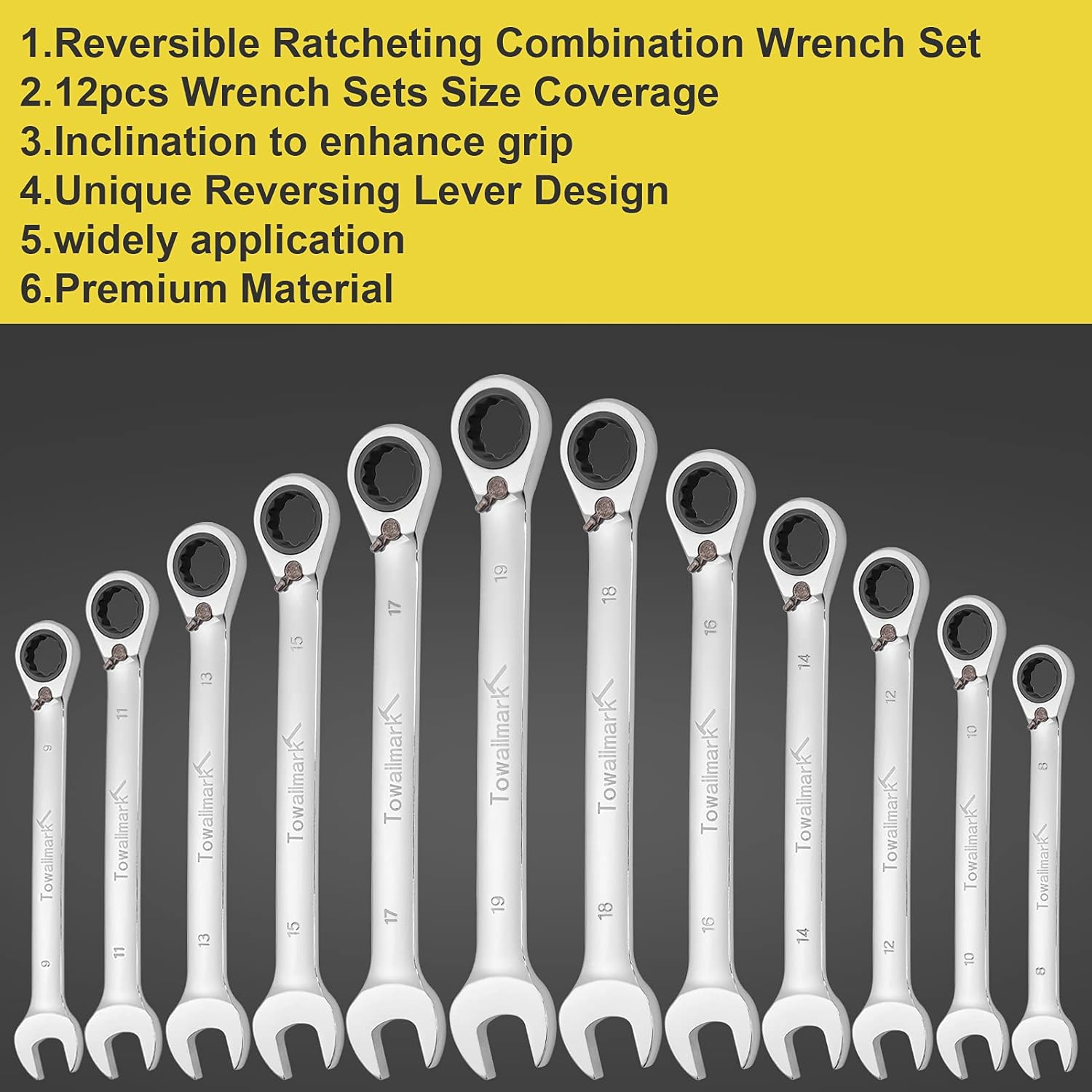 12-Piece Reversible Ratchet Combination Wrench Set, Metric, 8mm-19mm Chrome Vanadium Steel G432967