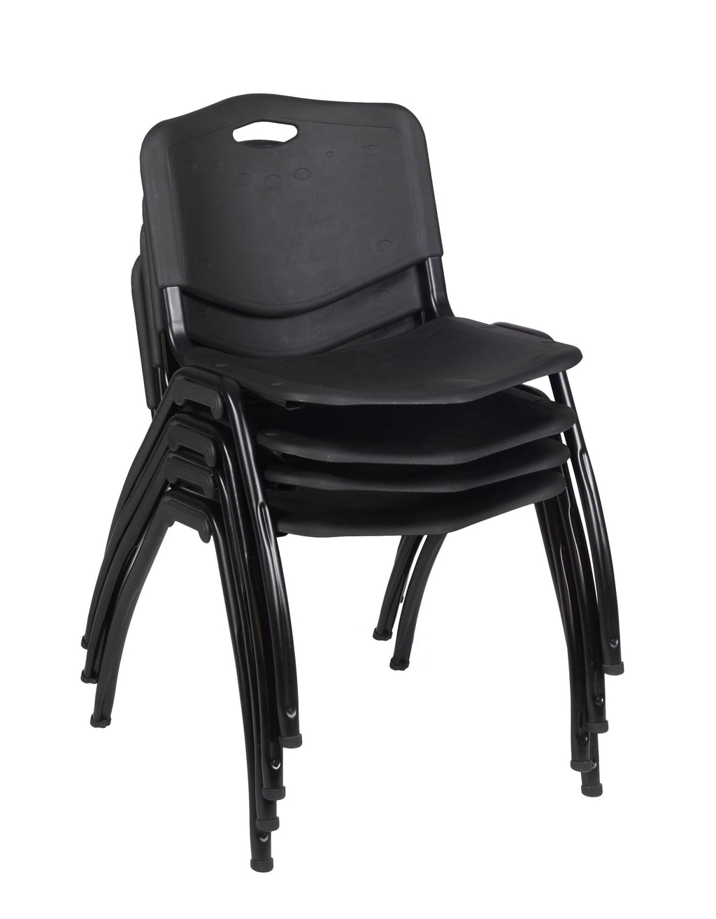 Cherry Round Breakroom Table with 4 Black Stack Chairs J828280