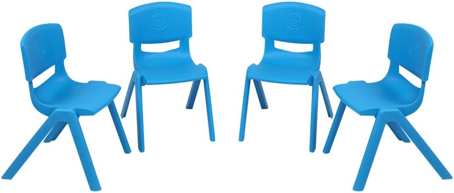 12 inch Blue Plastic Stackable Kids Chairs, 4Pcs D68313