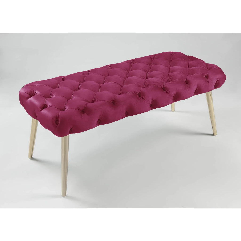 Fuchsia/Gold Velvet Bench with Metal Legs M7283