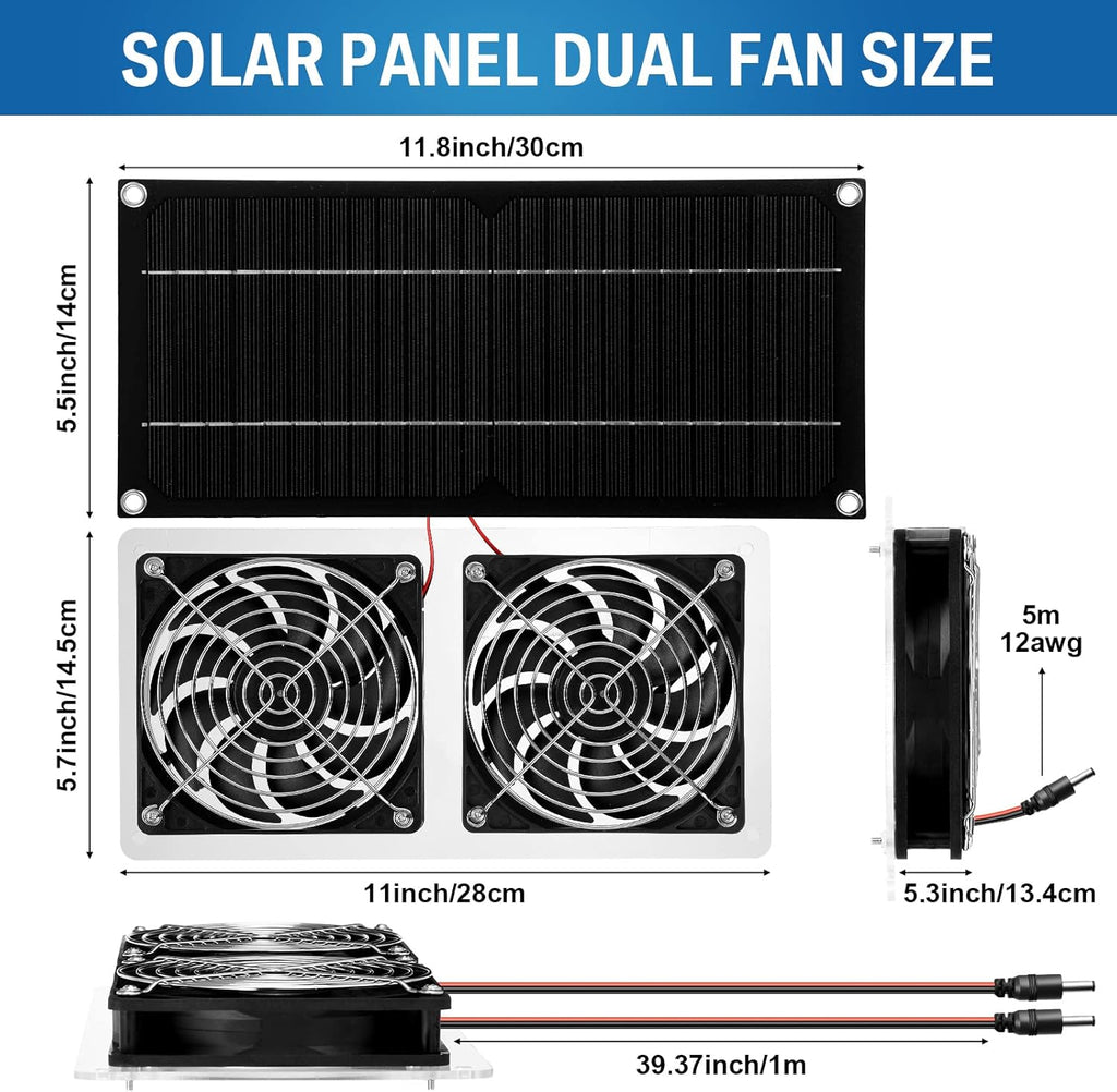 10W 12V Solar Powered Dual Fan Waterproof Exhaust Fan with Cable I30373