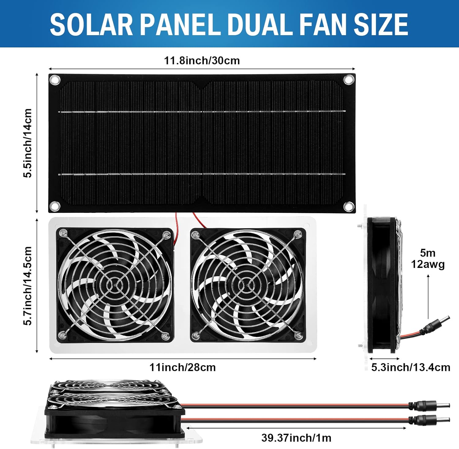 10W 12V Solar Powered Dual Fan Waterproof Exhaust Fan with Cable I30373