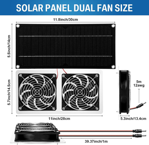 10W 12V Solar Powered Dual Fan Waterproof Exhaust Fan with Cable I30373