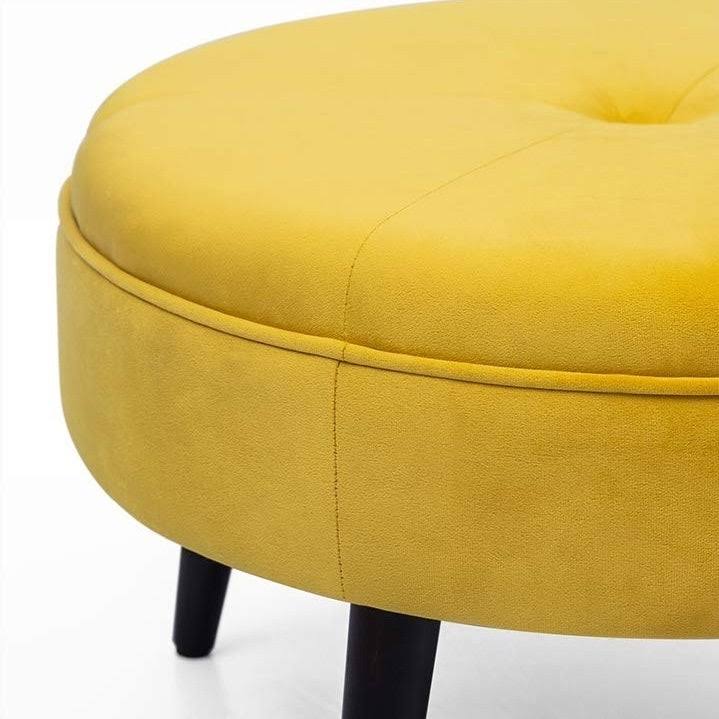 Yellow Round Tufted Fabric Ottoman Y61516