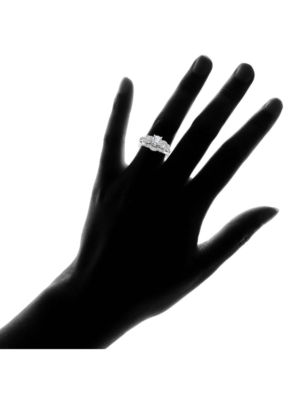 Vintage Diamond Engagement Ring Set 14K White Gold R647