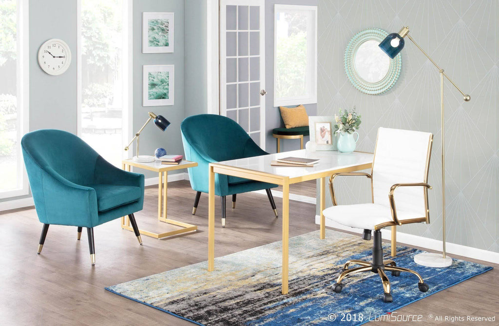Gold Metal White Marble Side Table Y444