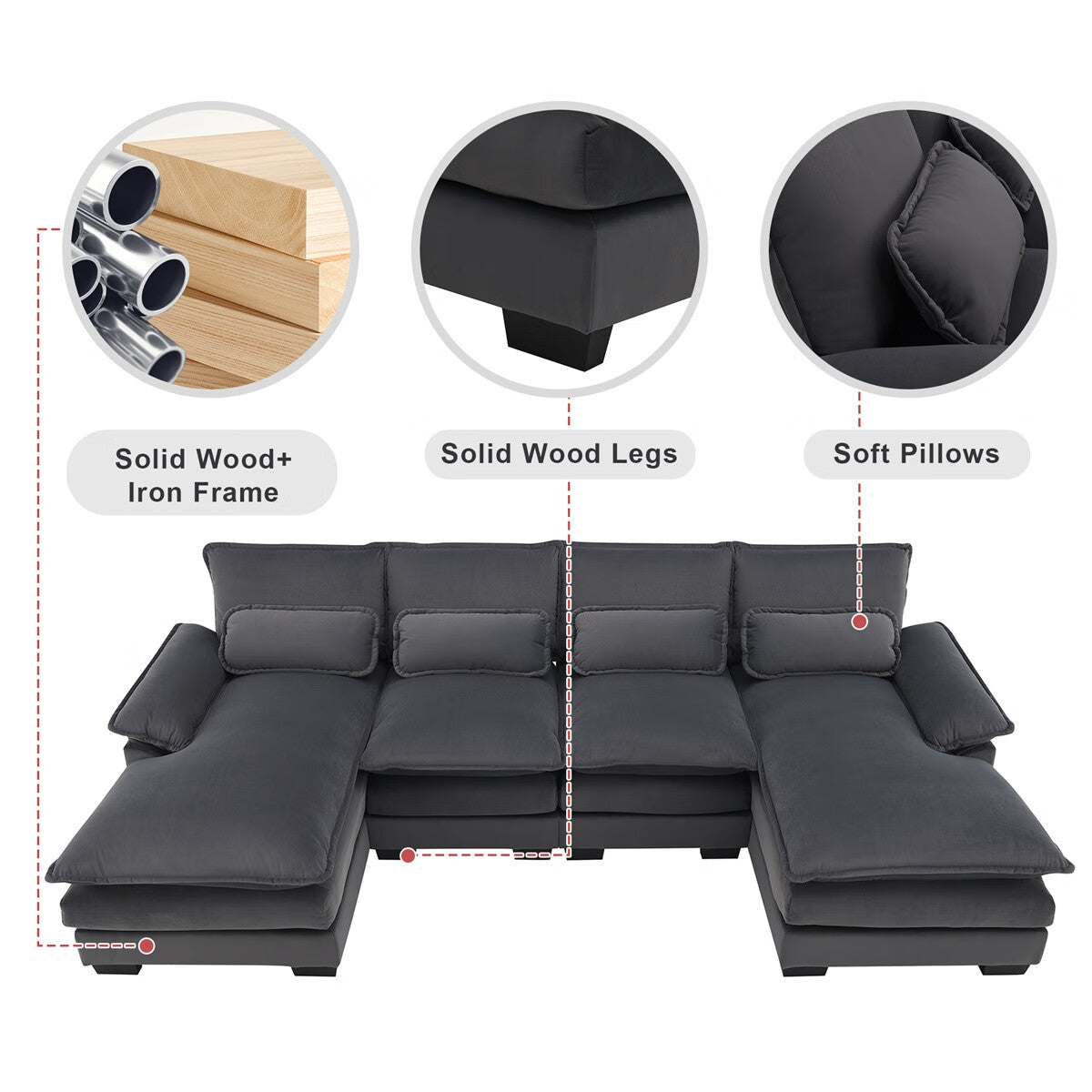 U-shaped Sectional Sofa with Waist Pillows J81643