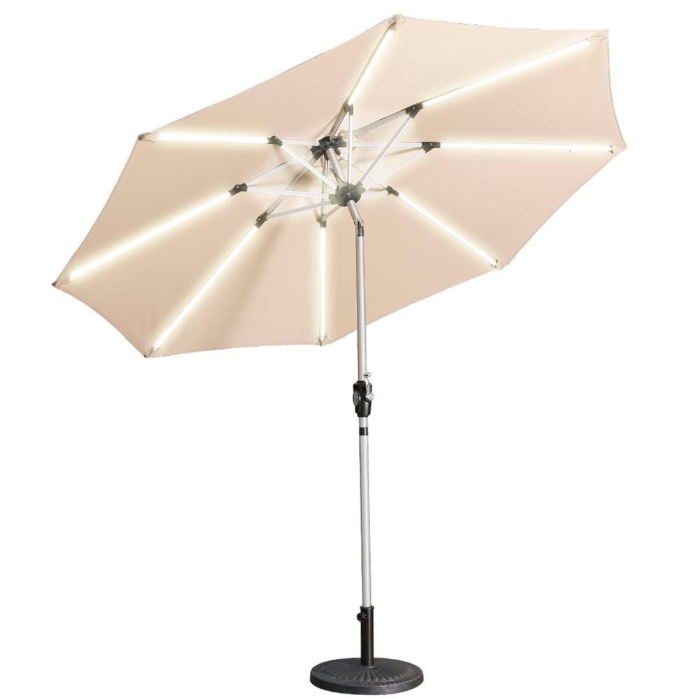 Sand Aluminum Patio Umbrella with Solar LED Lights X9355