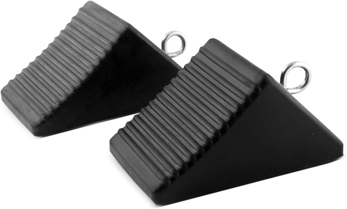 Set of 4 Heavy Duty Nylon Rubber Wheel Chocks with Tie Off Eyebolts L9736