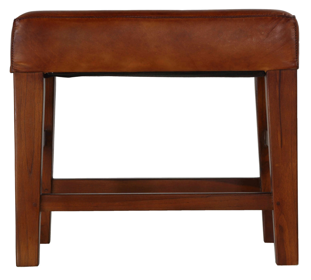 Genuine Leather Ottoman with Solid Teak Wood Legs, Brown O965