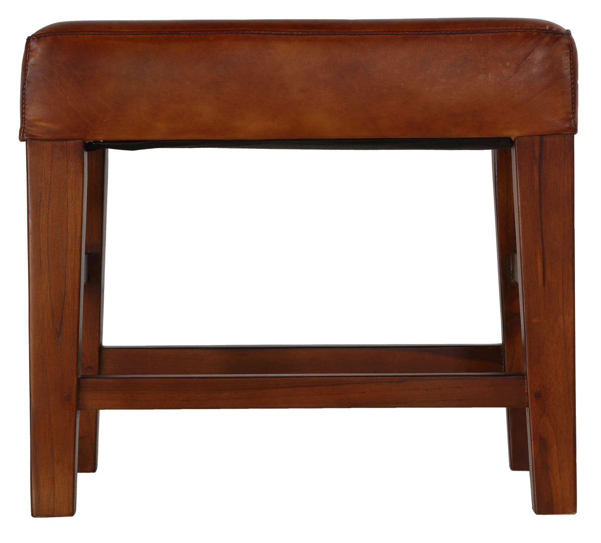 Genuine Leather Ottoman with Solid Teak Wood Legs, Brown O965