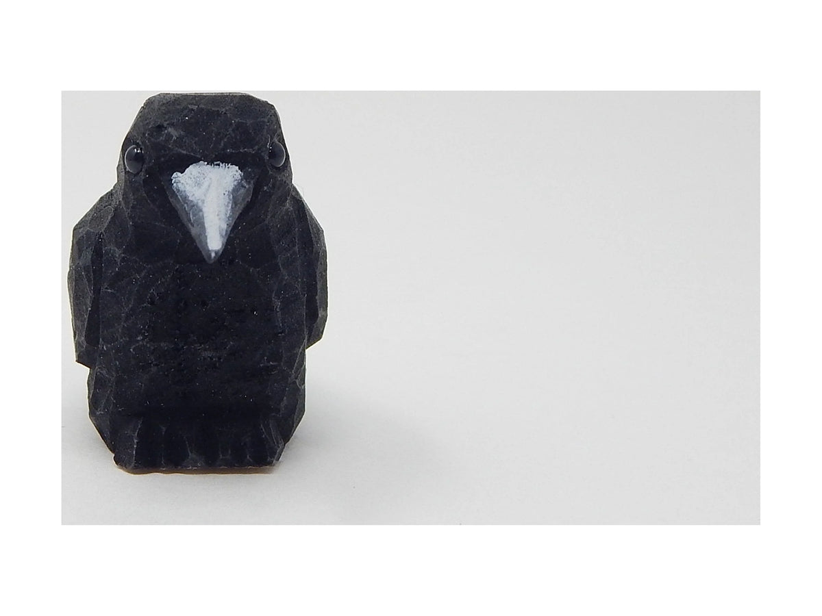 Raven Black Bird Crow Figurine Statue Wood Carving Decor L233