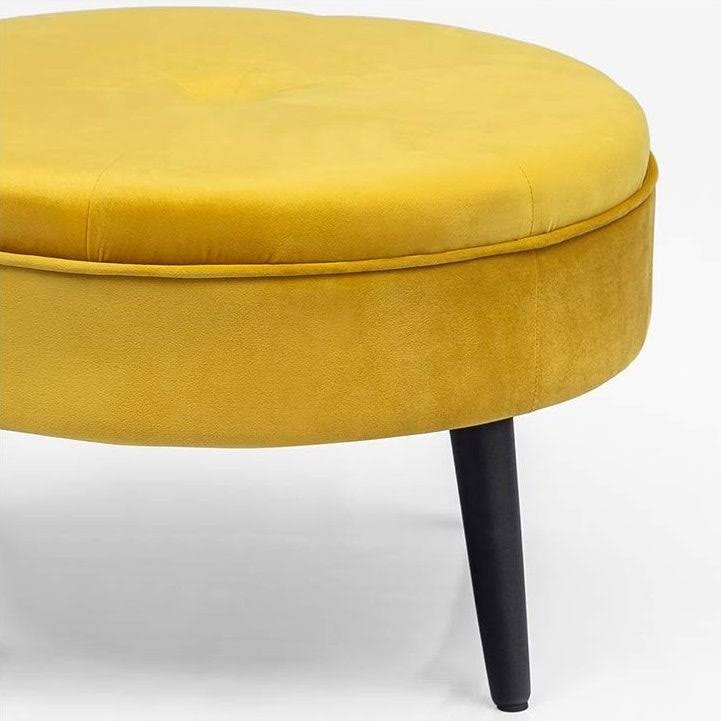 Yellow Round Tufted Fabric Ottoman Y61516