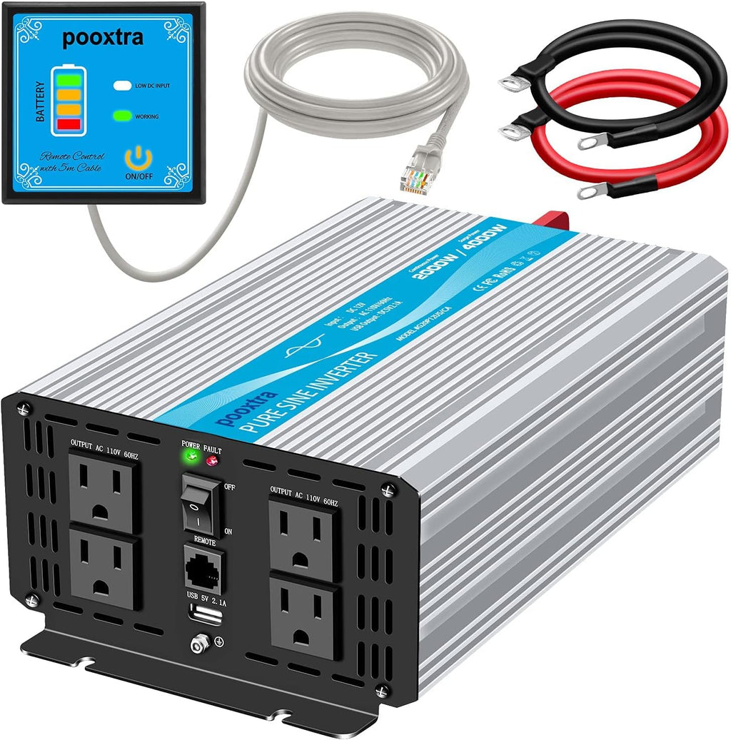 1500 Watt Pure Sine Wave Power Inverter 12V DC to 110V AC with LCD Display USB Port 4 AC Outlets G1945
