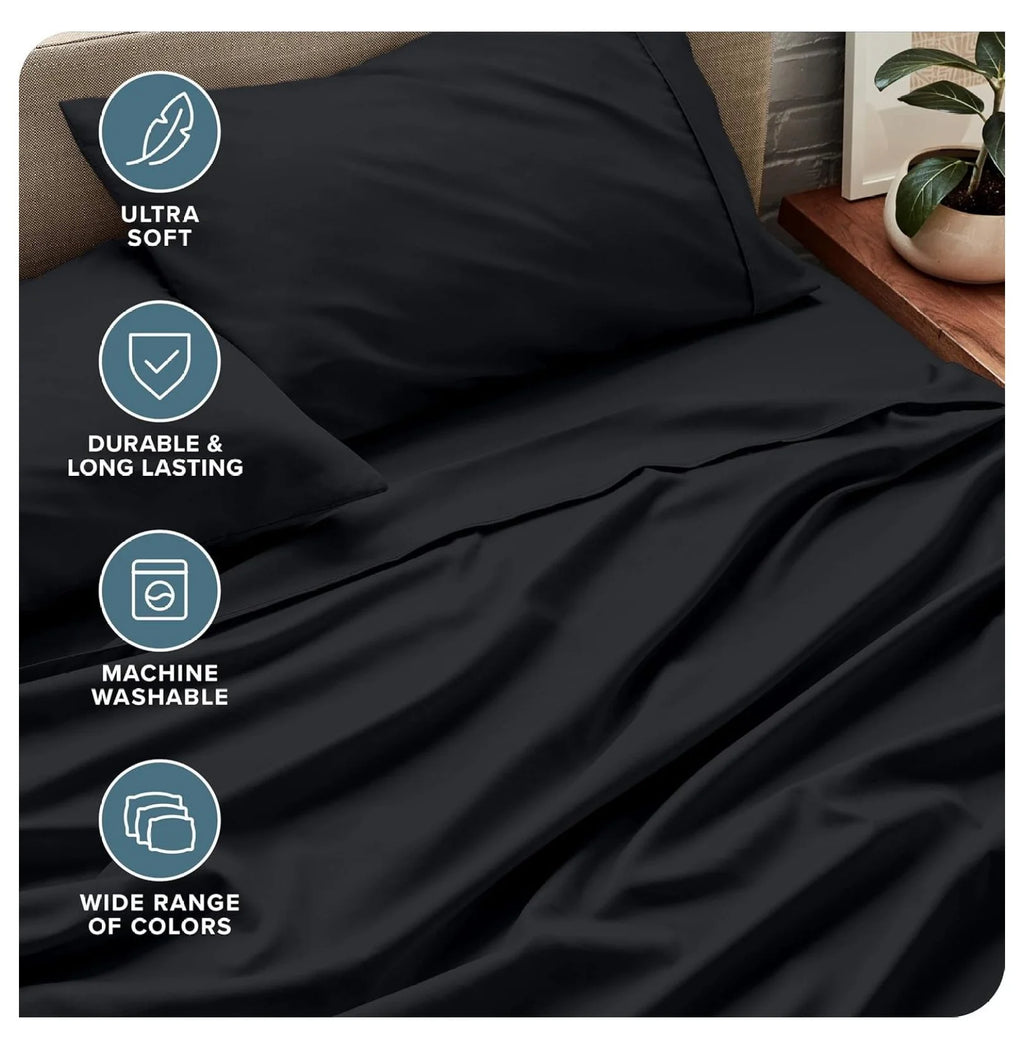 Black 4 Piece Short Queen Microfiber Sheet Set P460613