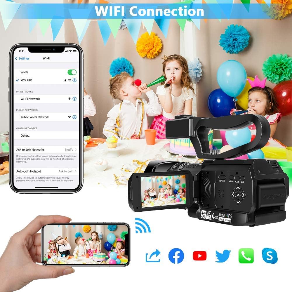 4K HD Auto Focus Camcorder 48MP 60FPS 30X Digital Zoom Camera with Handheld Stabilizer K35167