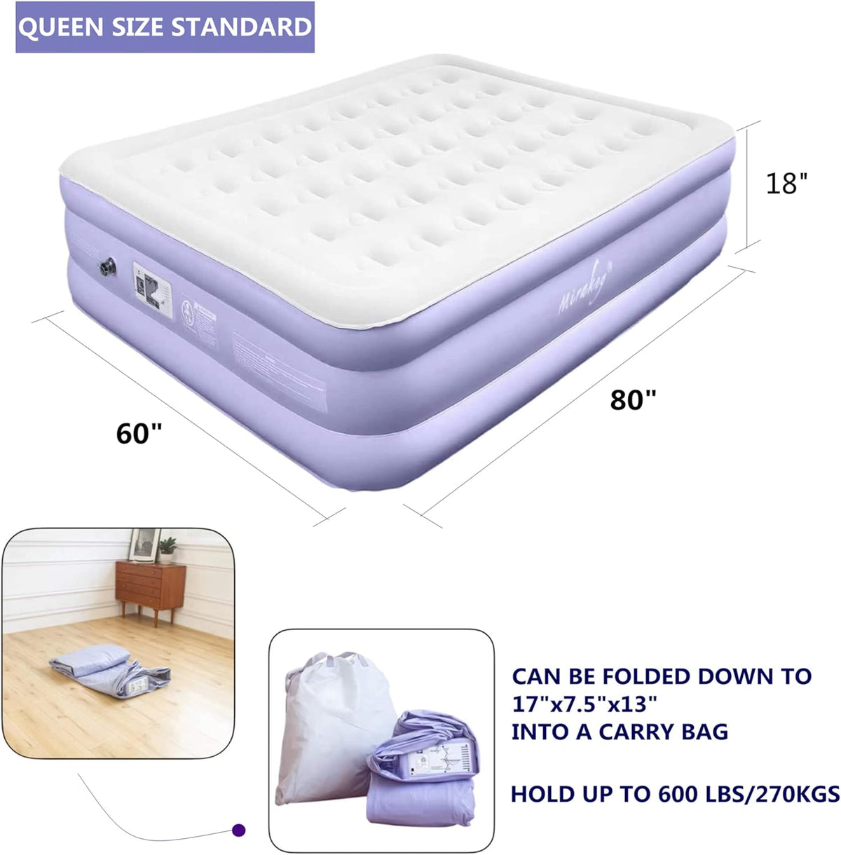 Queen Air Mattress with Built in Pump 18'' Double High Inflatable Bed Q3683