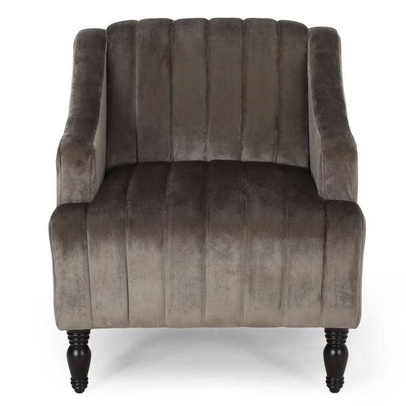 Gray and Dark Brown Velvet Club Chair I662191