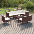 9 Piece Patio Lounge Set with Cream White Cushion Brown Poly Rattan Sectional Outdoor Furniture Set X1949