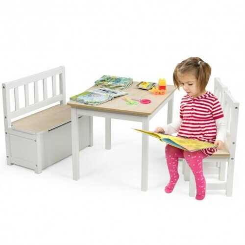 4 Pcs Kids Wood Table Chairs Set Gray C87155