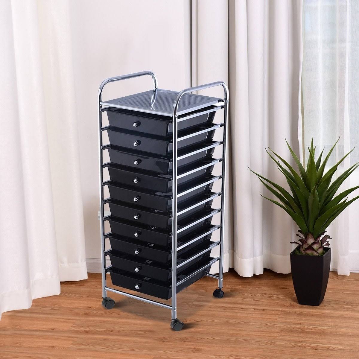 Yellow 10 Drawer Rolling Storage Cart Y408