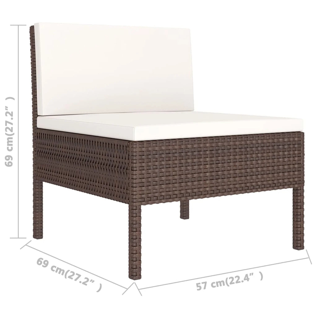 9 Piece Patio Lounge Set with Cream White Cushion Brown Poly Rattan Sectional Outdoor Furniture Set X1949