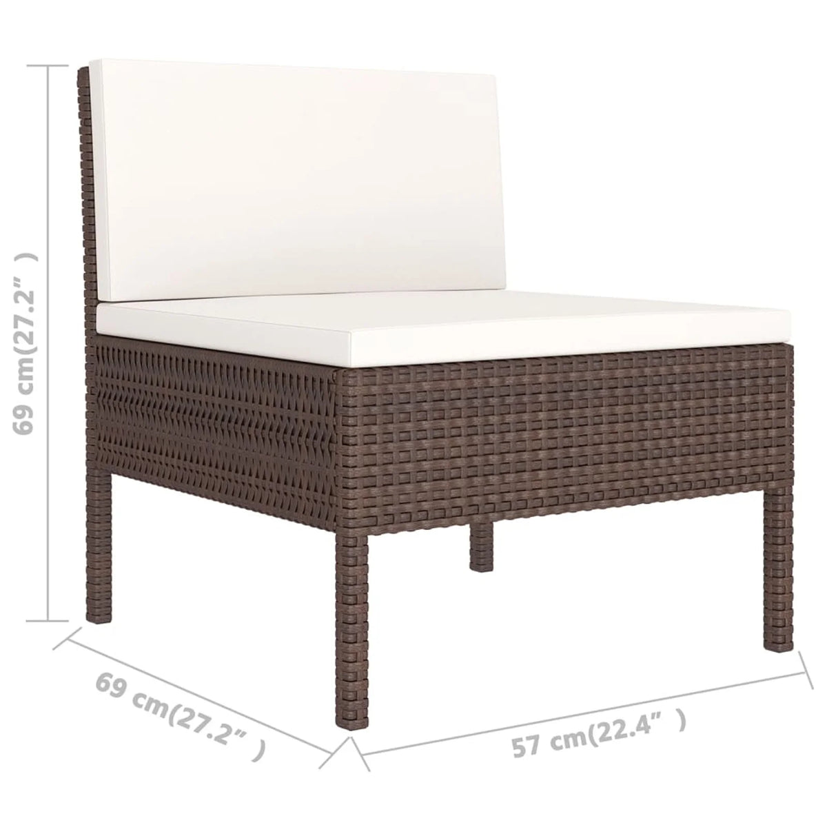 9 Piece Patio Lounge Set with Cream White Cushion Brown Poly Rattan Sectional Outdoor Furniture Set X1949
