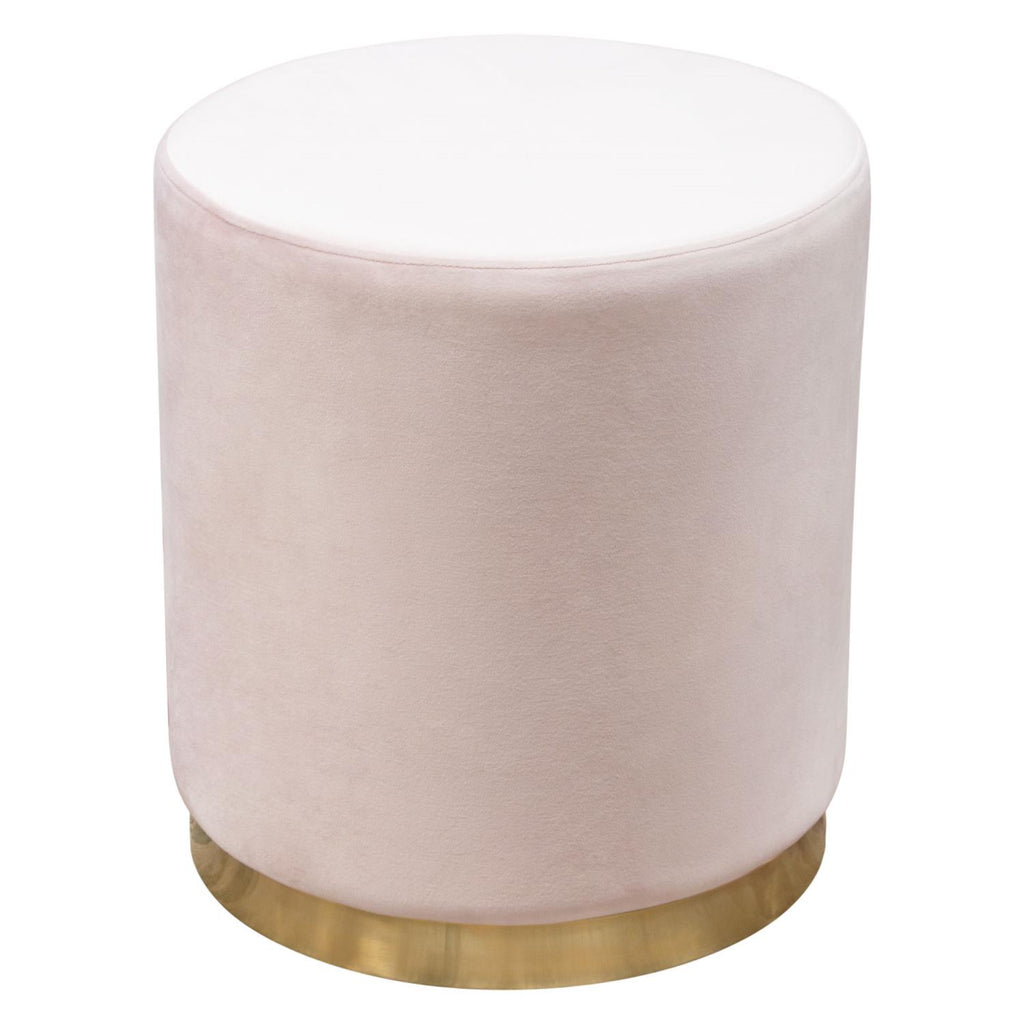 Blush Pink Velvet Round Accent Ottoman T83427