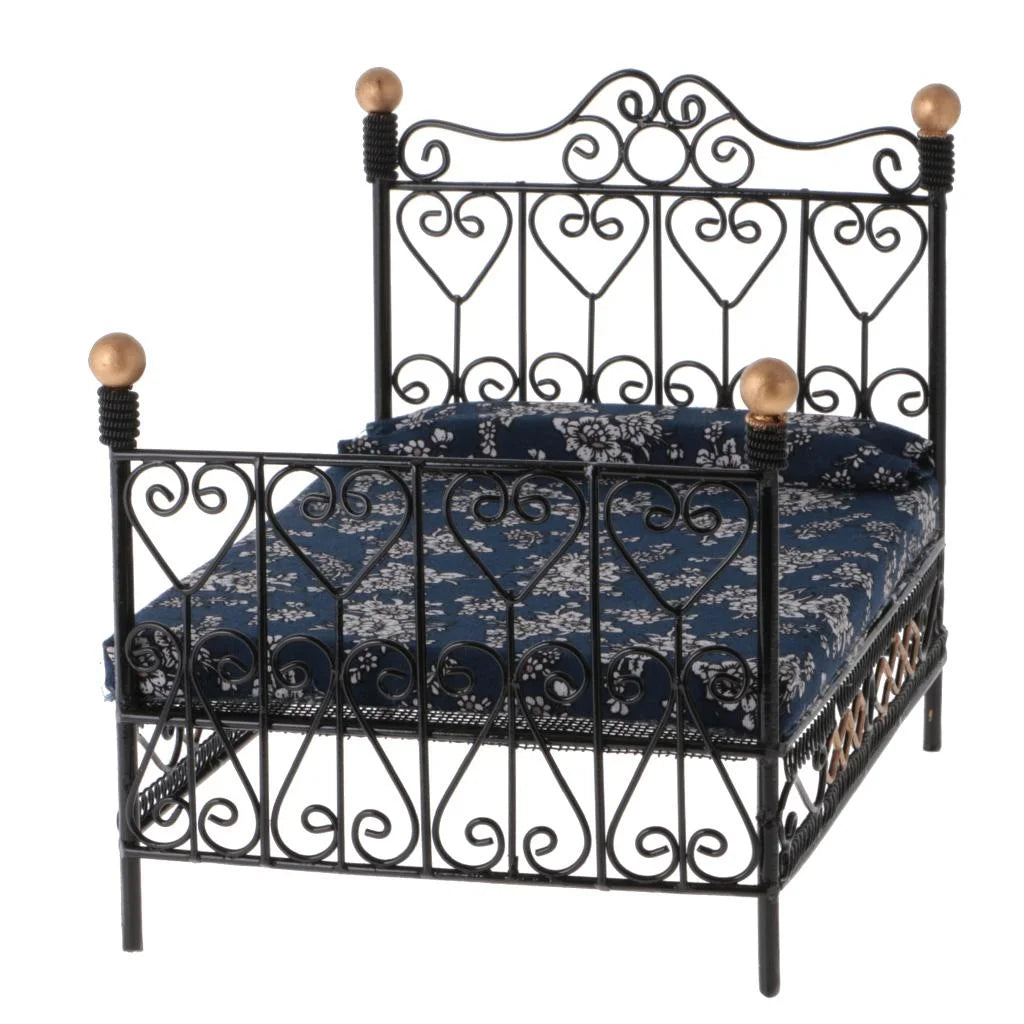 Black Metal Dollhouse Double Bed Furniture E256