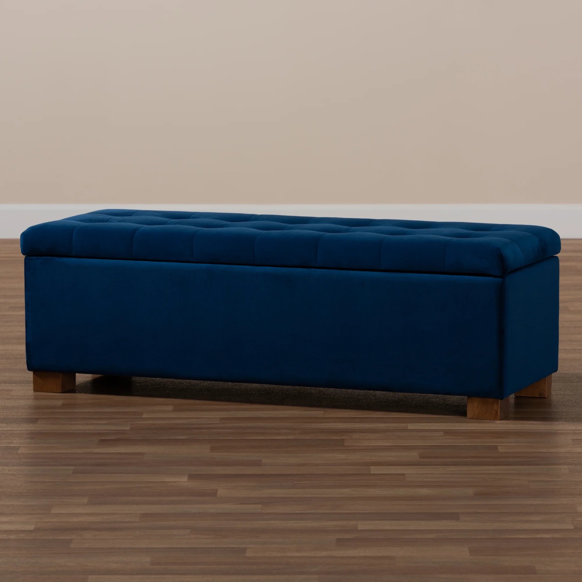 Navy Blue Velvet Storage Ottoman Bench Q516483