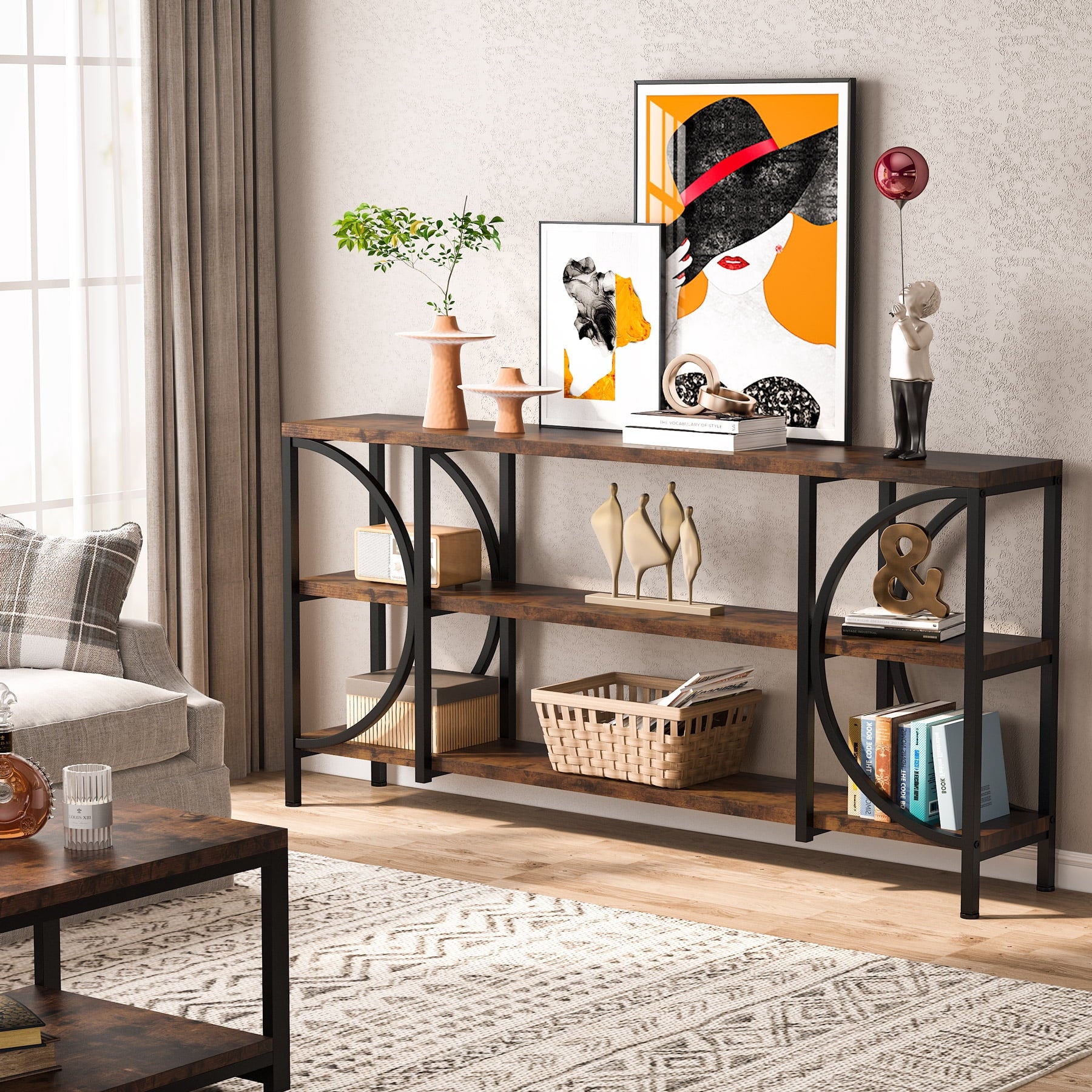 70.86" 3 Tier Console Table with Storage Shelves N816