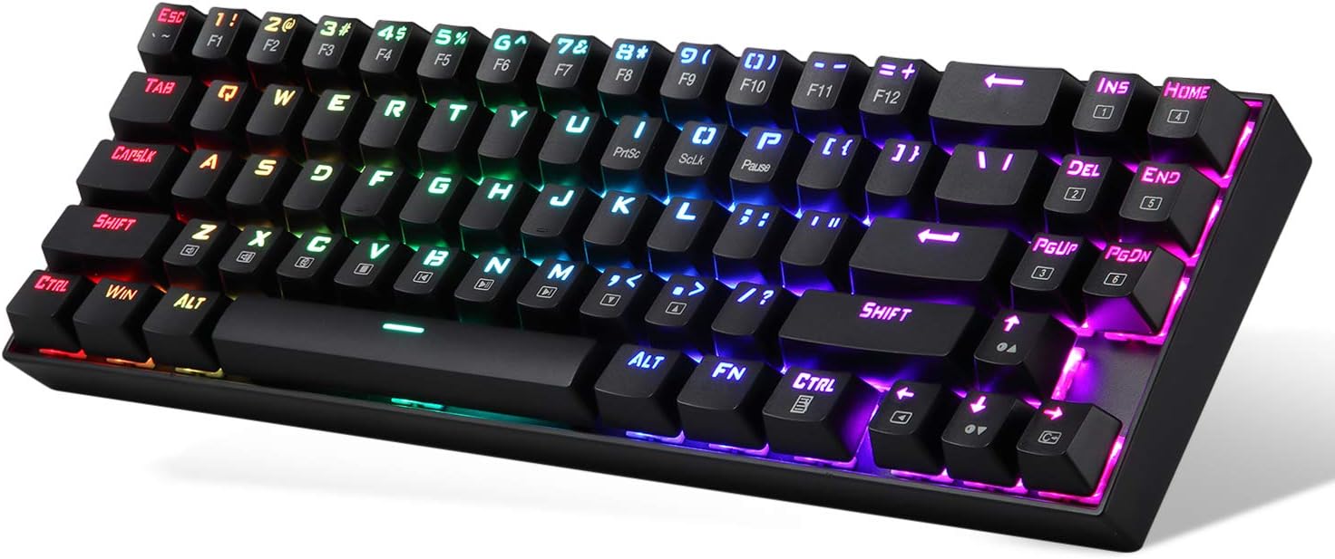 Wireless Mechanical Gaming Keyboard 60% Compact 70 Key Tenkeyless RGB Backlit Computer Keyboard with Red Switches V709842