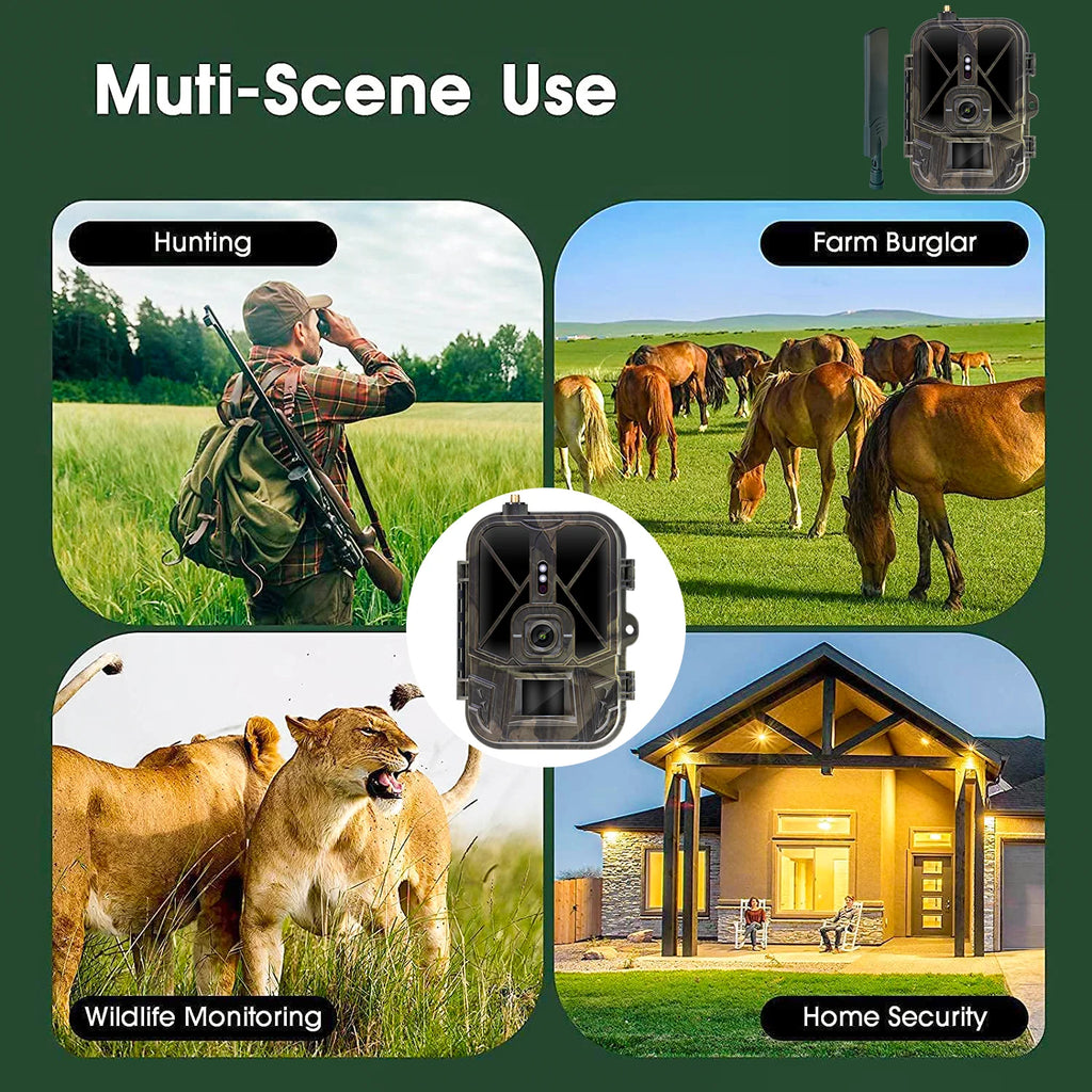 Cellular Trail Camera 36MP 4K with 8000mAh Battery No Glow LED Game Camera F983