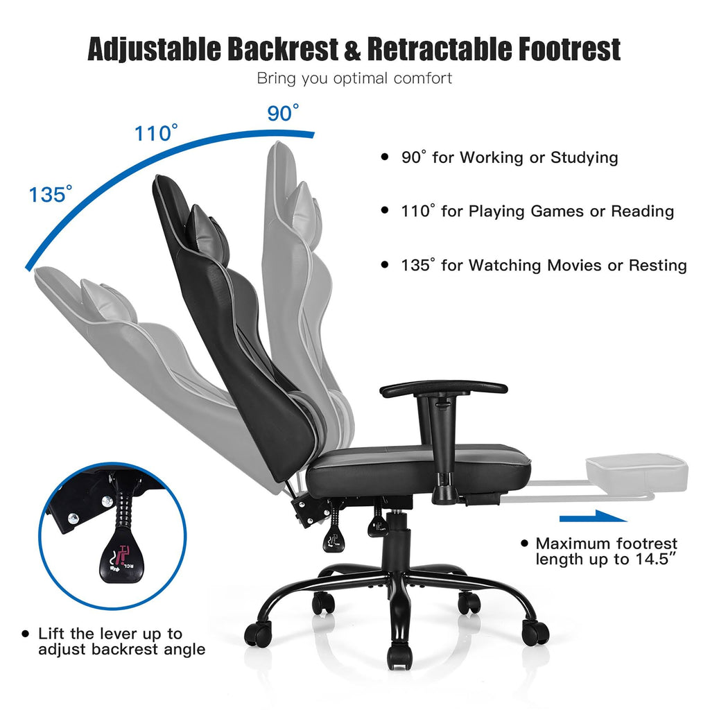 Black Gaming High Back Office Chair with Footrest Y97903