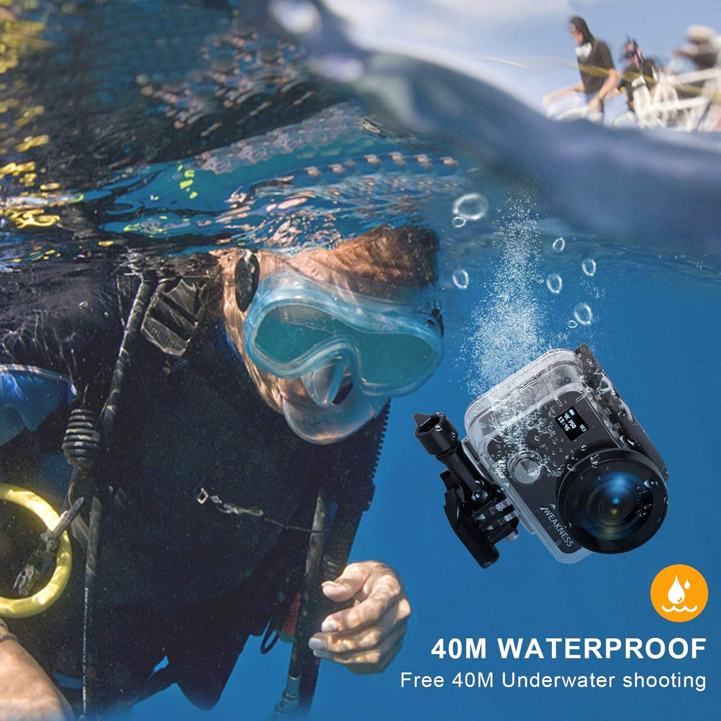 Black 4K 50FPS 24MP Waterproof Action Camera with 32GB Micro SD Card, Pack of 2 H179