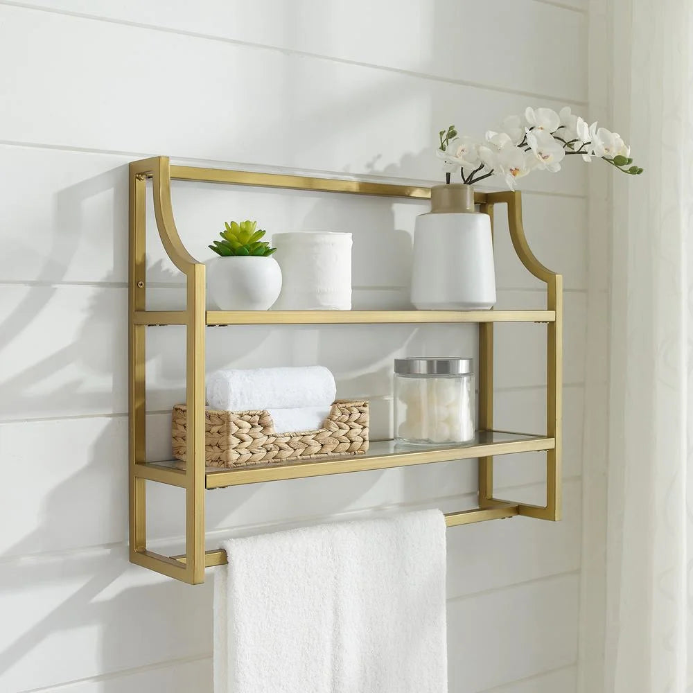 Soft Gold 2 Shelf Glass Metal Wall Shelf Q54720