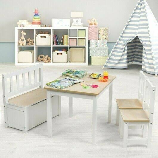 4 Pcs Kids Wood Table Chairs Set Gray C87155