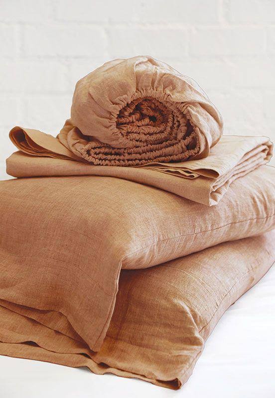 Queen Terra Cotta Linen Sheet Set X395