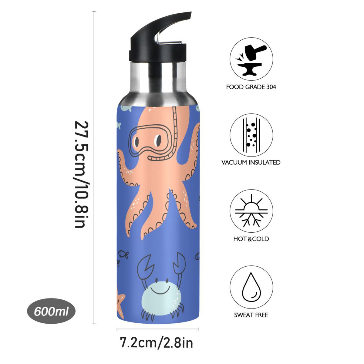 Stainless Steel Insulated Water Bottle with Straw Lid H312746