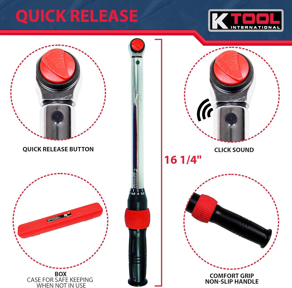 3/8" Drive Click Style Long Torque Wrench, 10-100 feet/lbs. Capacity, 16-1/4" Long, Pack of 2 V61311