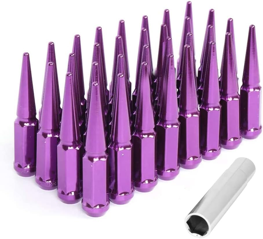 32pc Spike Lug Nut 14x2 Red 4.4 Tall Extended Metal Lugs W1000