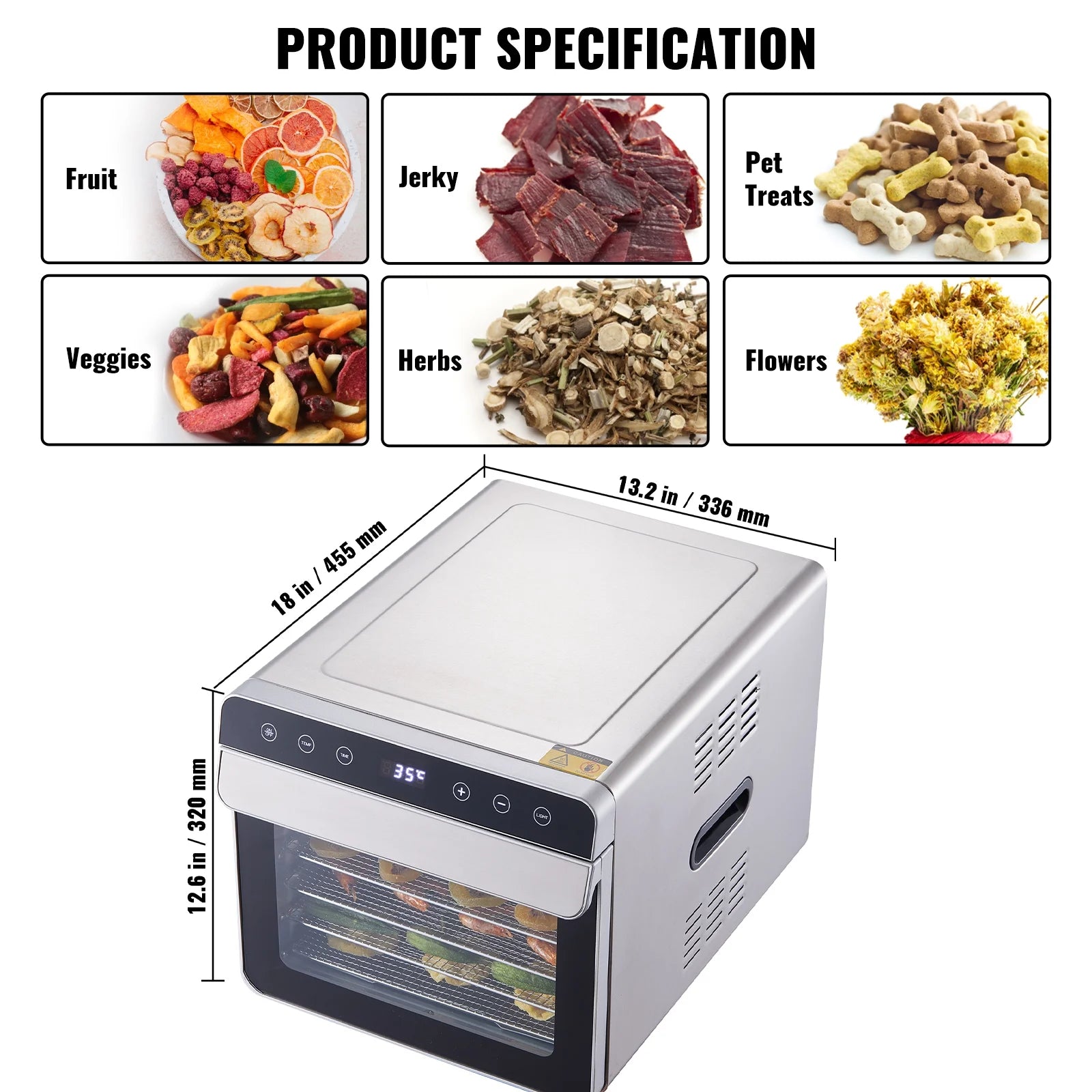 6 Tray Stainless Steel Food Dehydrator Machine P8310