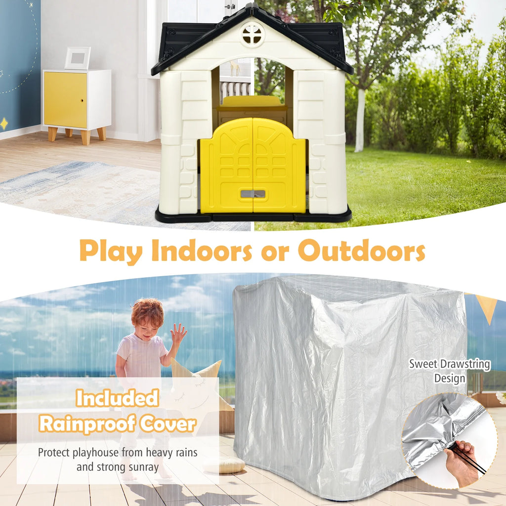 Yellow Playhouse Games Cottage with 7 PCS Toy Set and Waterproof Cover Y276112