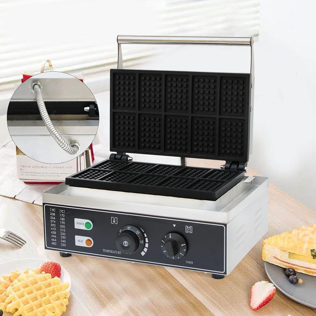 Square Waffle Iron, 10Pcs Nonstick Dual Heating Electric Waffle Machine X37476