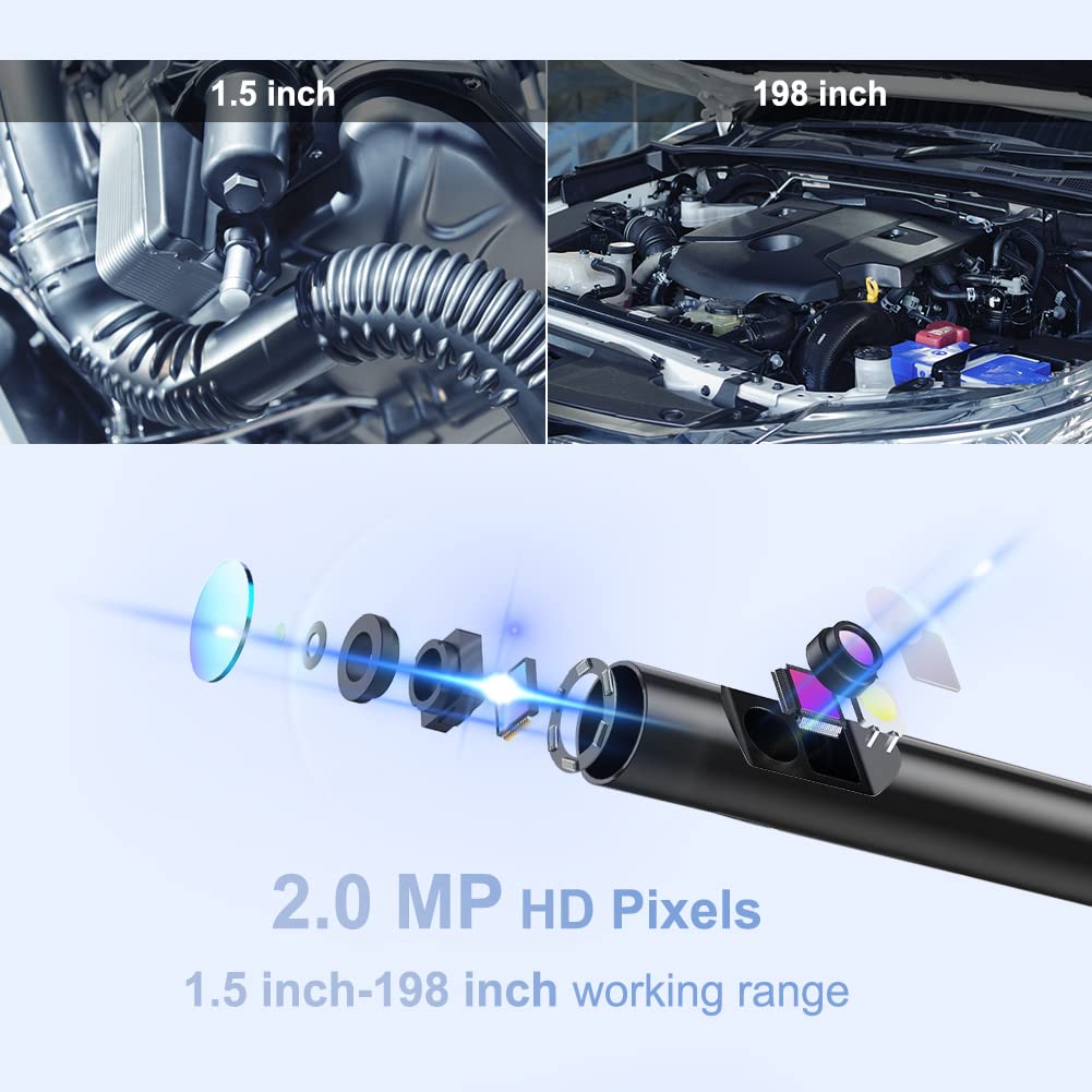 5 Inch Borescope with 6 LED Lights, 10FT Semi-Rigid Cable, IP67 Waterproof Inspection Camera with 32GB Card K94585